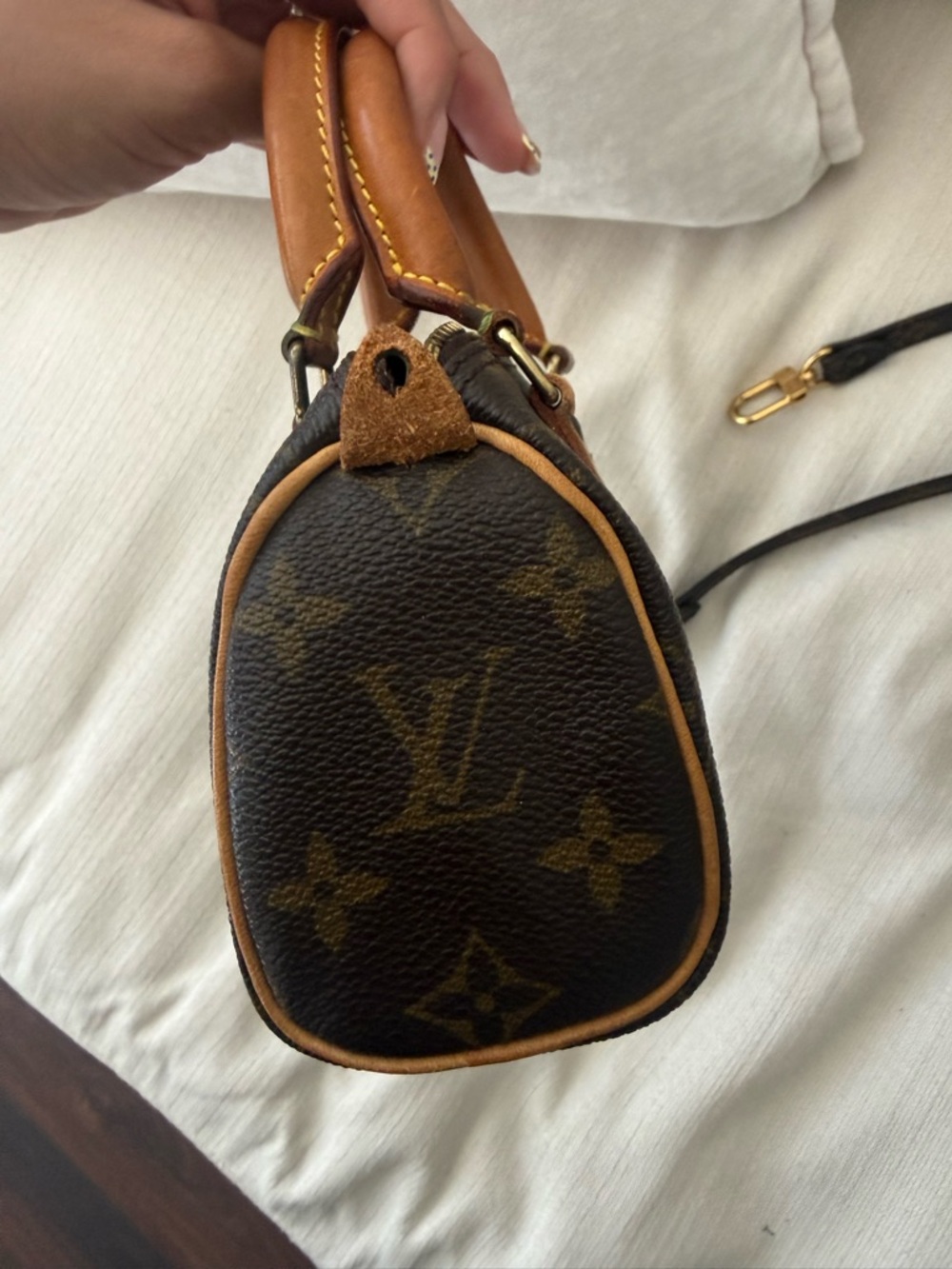 Vintage Louis Vuitton Monogram Mini Speedy Top-Handle Crossbody in Brown and Tan - Picture 4 of 7